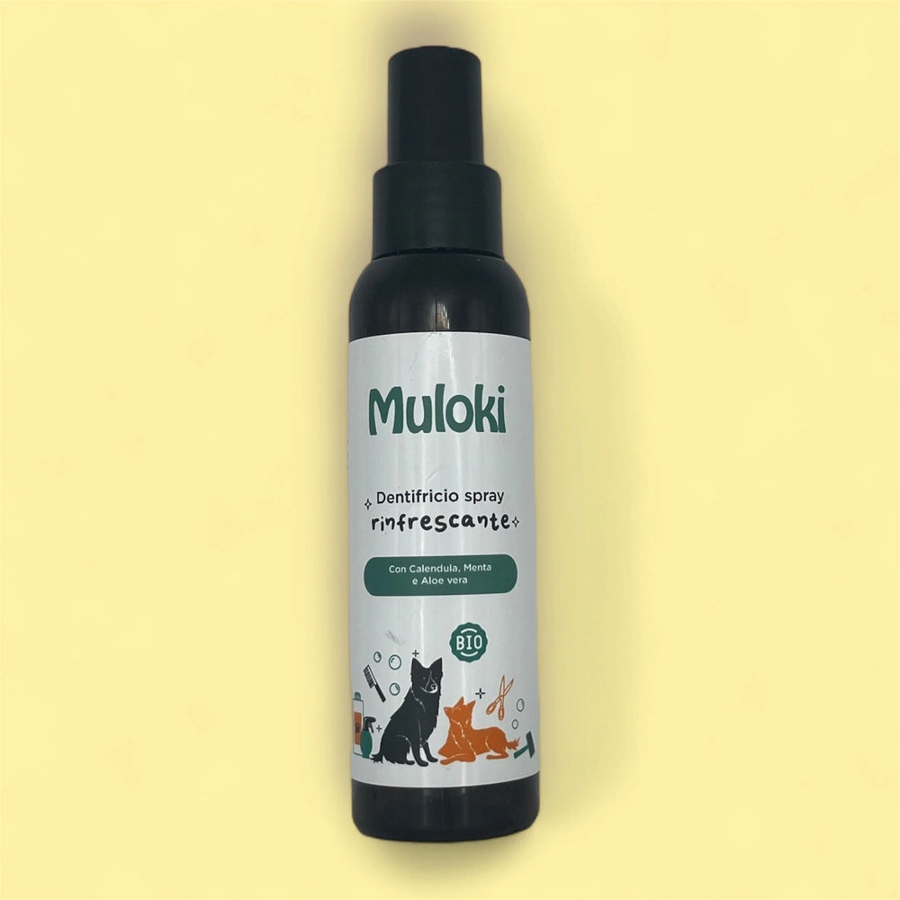 Dentifricio spray naturale per cani e gatti Muloki – igiene orale senza risciacquo