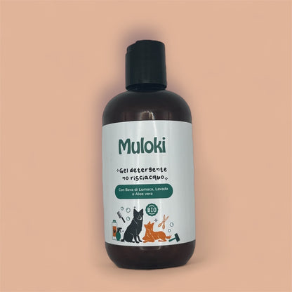 Gel detergente senza risciacquo per cani Muloki – pulizia naturale da 250 ml