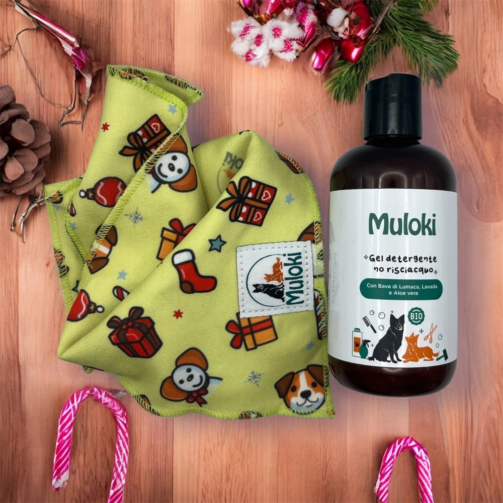Gift set Muloki Natale – pulizia senza risciacquo e look festivo per cani