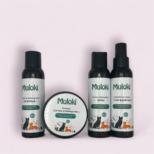 Kit igiene completa per cani Muloki – 4 prodotti naturali e ipoallergenici