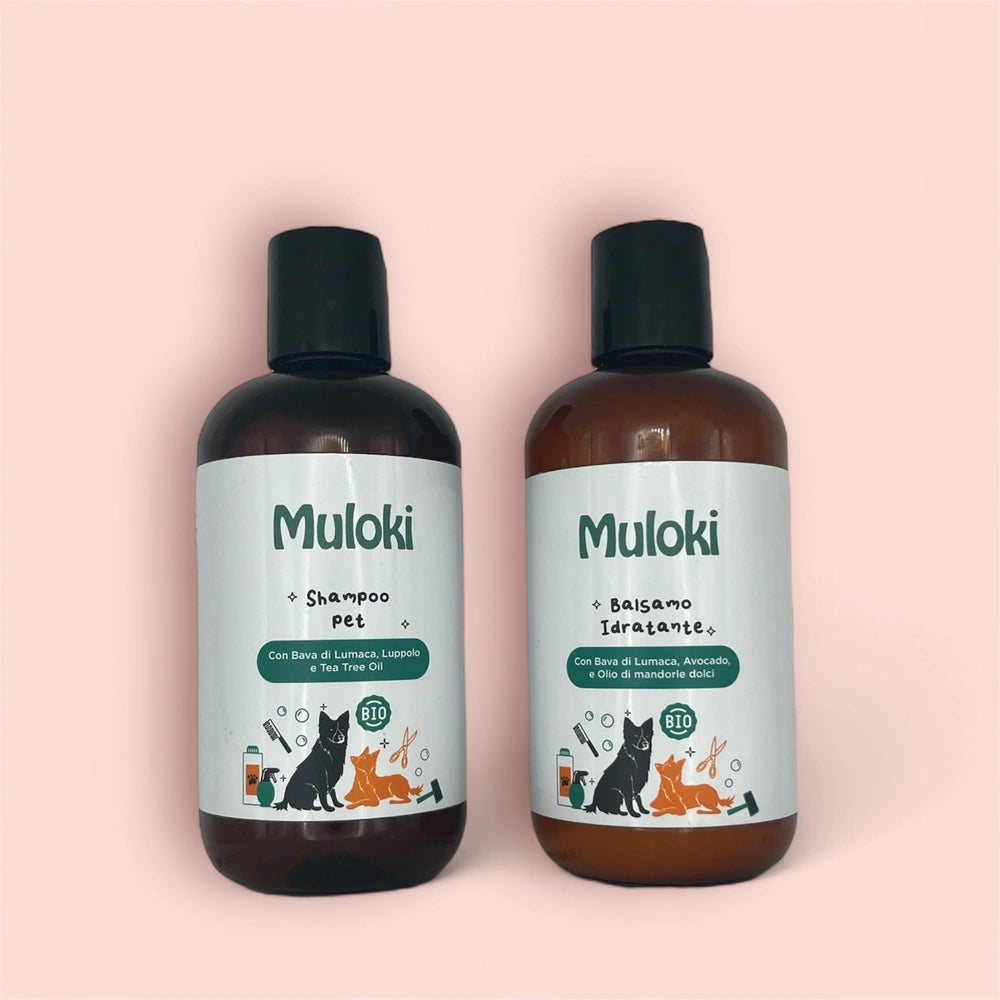 Kit Cura Completa Pelo e Cute per cani Muloki – shampoo e balsamo naturali