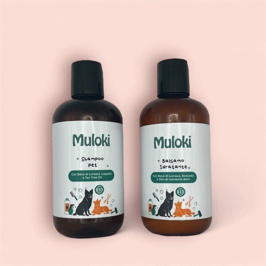 Kit Cura Completa Pelo e Cute per cani Muloki – shampoo e balsamo naturali