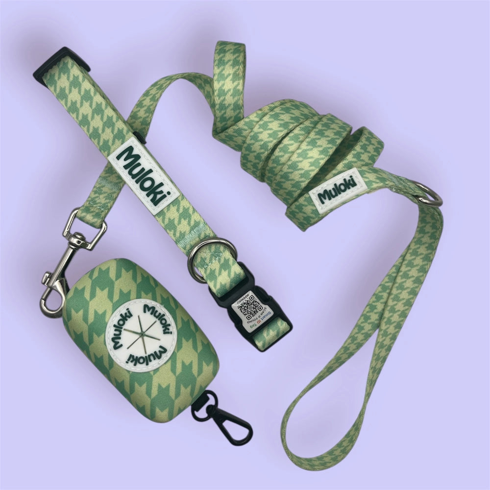 kit passeggiata con collare qr muloki - kit per la passeggiata formato da collare qr, guinzaglio e portasacchetti