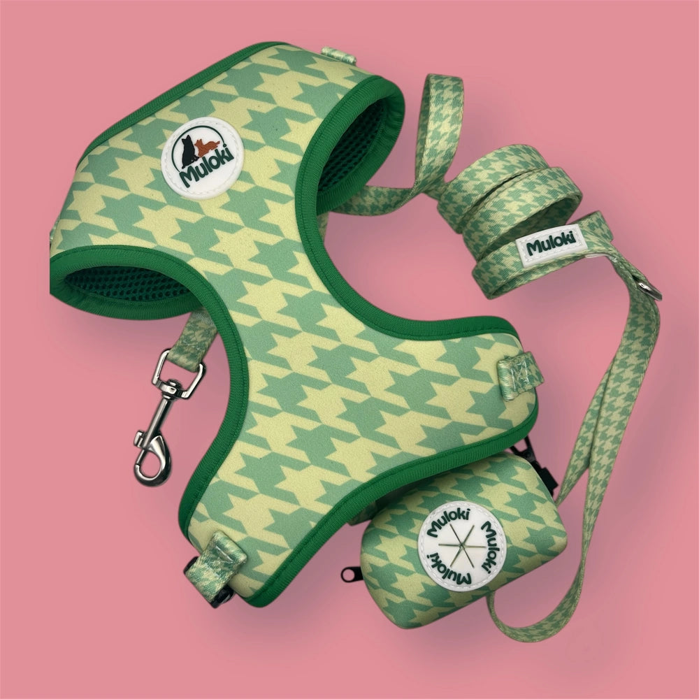 kit passeggiata con pettorina muloki - kit per la passeggiata formato da pettorina, guinzaglio e portasacchetti