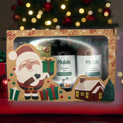 Kit Natale per cani Muloki – shampoo, balsamo e bandana Lola in confezione regalo