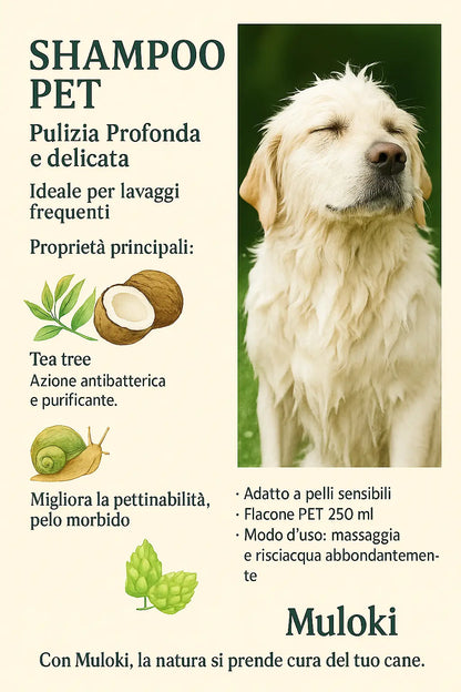 muloki shampoo pet - immagine con la descrizione dello shampoo